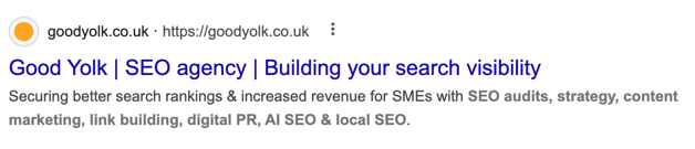 Screenshot of Google results for "Good Yolk | SEO agency | Building your search visibility."