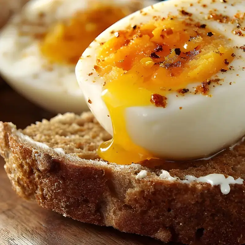 Half a boiled egg on top of a piece of toast.